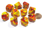 Gamers Guild AZ Chessex CHX26250 - Chessex Set of Ten D10 Gemini Red Yellow / Silver Chessex