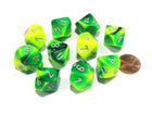 Gamers Guild AZ Chessex CHX26254 - Chessex Set of Ten D10 Gemini Green Yellow / Silver Chessex