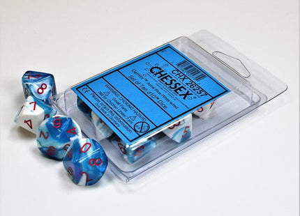 Gamers Guild AZ Chessex CHX26257 - Chessex Set of Ten D10 Gemini Astral Blue White / Red Chessex