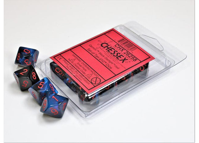 Gamers Guild AZ Chessex CHX26258 - Chessex Set of Ten D10 Gemini Black Starlight / Gold Chessex