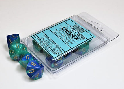 Gamers Guild AZ Chessex CHX26259 - Chessex Set of Ten D10 Gemini Blue Teal / Gold Chessex