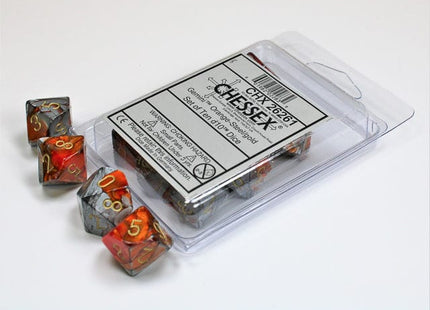 Gamers Guild AZ Chessex CHX26261 - Chessex Set of Ten D10 Gemini Orange Steel / Gold Discontinue