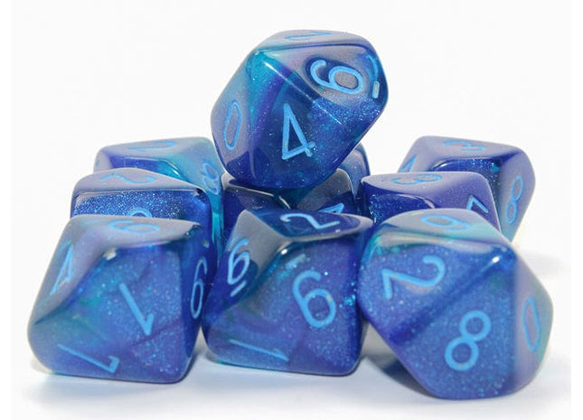Gamers Guild AZ Chessex CHX26263 - Chessex Set of Ten D10 Gemini Luminary Blue / Light Blue Chessex
