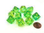 Gamers Guild AZ Chessex CHX26266 - Chessex Set of Ten D10 Gemini Translucent Green Teal / Yellow Chessex