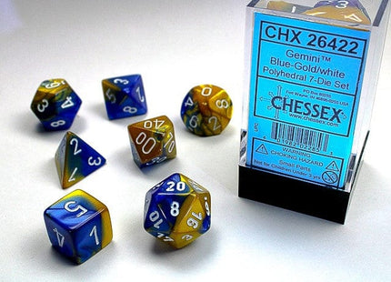 Gamers Guild AZ Chessex CHX26422 - Chessex 7 Die Set Blue / Gold Gemini - Black Friday Chessex