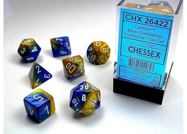 Gamers Guild AZ Chessex CHX26422 - Chessex 7 Die Set Blue / Gold Gemini Chessex