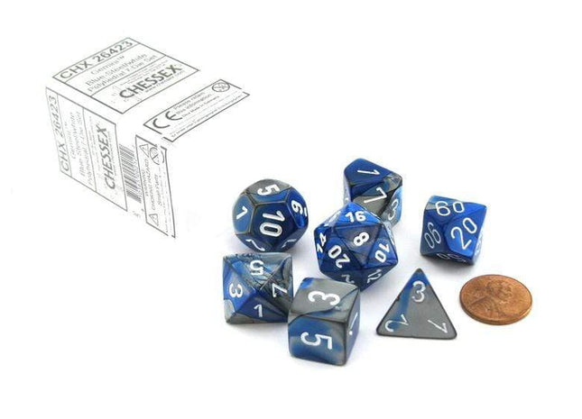 Gamers Guild AZ Chessex CHX26423 - Chessex 7 Die Set Blue/Steel Gemini Chessex