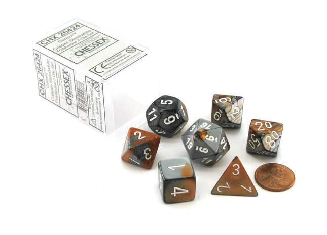Gamers Guild AZ Chessex CHX26424 - Chessex 7 Die Set Copper/Steel Gemini - Black Friday Chessex