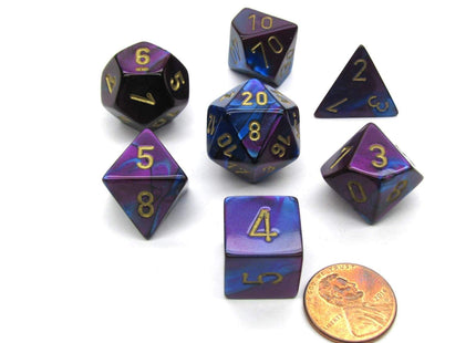 Gamers Guild AZ Chessex CHX26428 - Chessex 7 Die Set Blue Purple/Gold Gemini Chessex