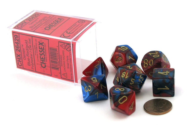 Gamers Guild AZ Chessex CHX26429 - Chessex 7 Die Set Blue Red/Gold Gemini Chessex