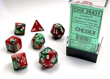 Gamers Guild AZ Chessex CHX26431 -  Chessex 7 Die Set Gemini Green-Red/White Chessex