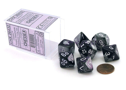 Gamers Guild AZ Chessex CHX26432 - Chessex 7 Die Set Purple Steel/White Gemini Chessex