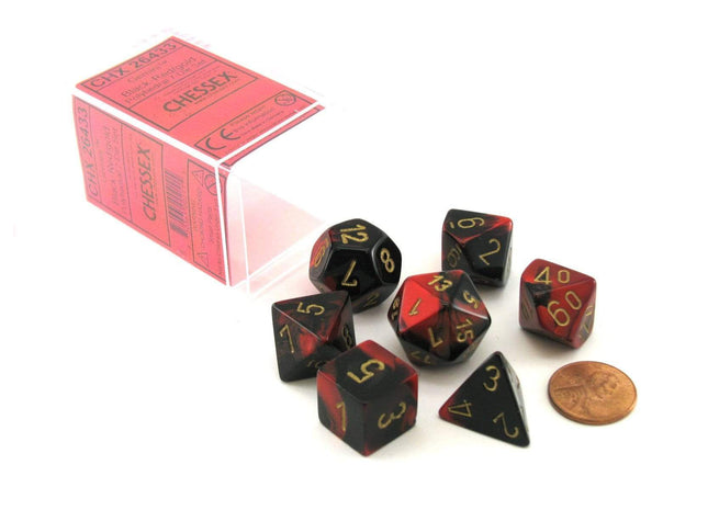 Gamers Guild AZ Chessex CHX26433 - Chessex 7 Die Set Black Red/Gold Gemini Chessex