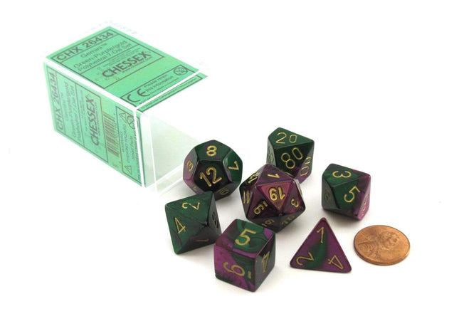 Gamers Guild AZ Chessex CHX26434 - Chessex 7 Die Set Green Purple/Gold Gemini Chessex