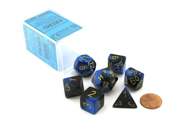 Gamers Guild AZ Chessex CHX26435 - Chessex 7 Die Set Black Blue/Gold Gemini Chessex