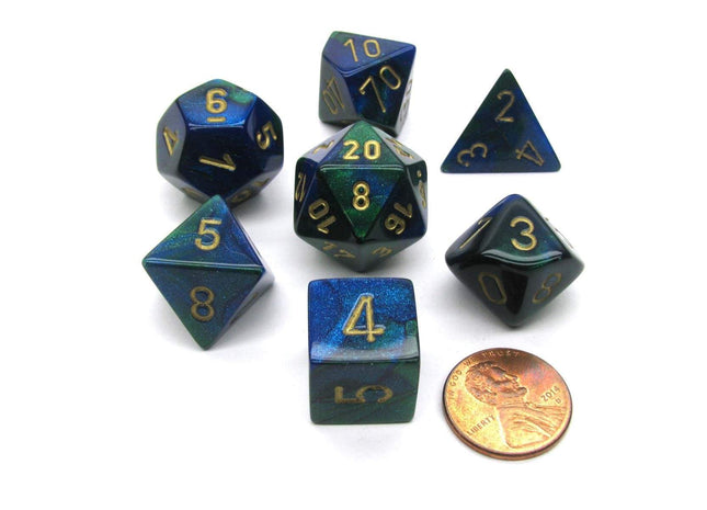 Gamers Guild AZ Chessex CHX26436 - Chessex 7 Die Set Blue Green / Gold Gemini Chessex