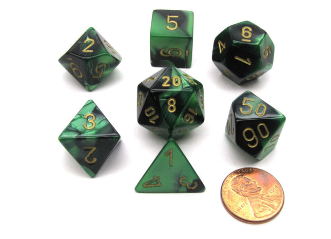 Gamers Guild AZ Chessex CHX26439 - Chessex 7 Die Set Black Green / Gold Gemini Chessex