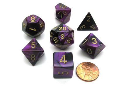 Gamers Guild AZ Chessex CHX26440 - Chessex 7 Die Set Black Purple/Gold Gemini Chessex