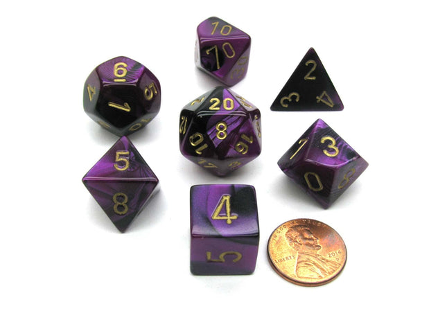 Gamers Guild AZ Chessex CHX26440 - Chessex 7 Die Set Black Purple/Gold Gemini Chessex