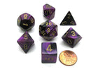 Gamers Guild AZ Chessex CHX26440 - Chessex 7 Die Set Black Purple/Gold Gemini Chessex