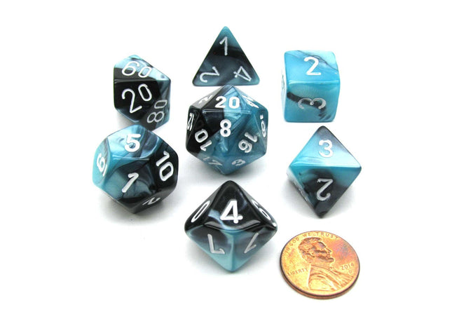 Gamers Guild AZ Chessex CHX26446 - Chessex 7 Die Set Black Shell / White Gemini Chessex
