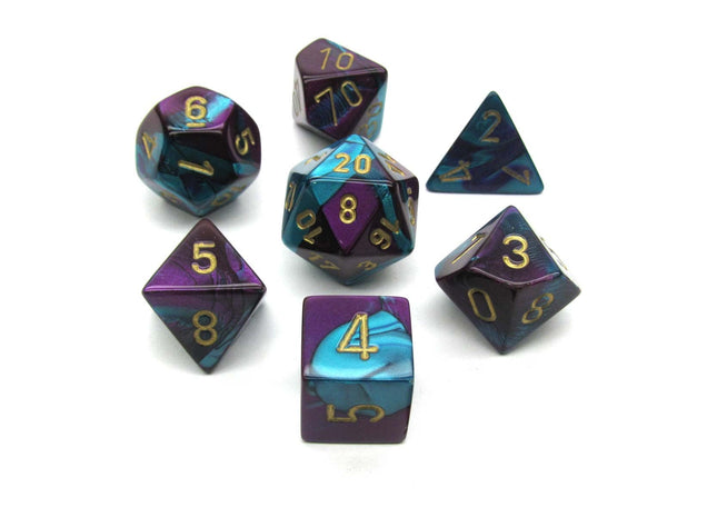 Gamers Guild AZ Chessex CHX26449 - Chessex 7 Die Set Purple Teal / Gold Die Gemini Chessex