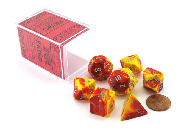 Gamers Guild AZ Chessex CHX26450 - Chessex 7 Die Set Red Yellow / Silver Gemini Chessex