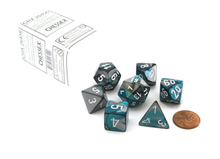 Gamers Guild AZ Chessex CHX26456 - Chessex 7 Die Set Steel Teal / White Gemini Chessex