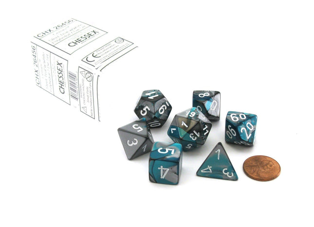 Gamers Guild AZ Chessex CHX26456 - Chessex 7 Die Set Steel Teal / White Gemini Chessex