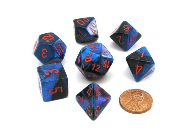 Gamers Guild AZ Chessex CHX26458 - Chessex 7 Die Set Black Starlight/Red Gemini Chessex