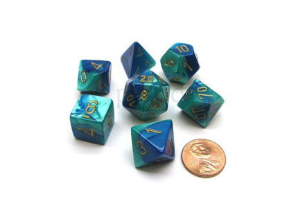 Gamers Guild AZ Chessex CHX26459 - Chessex 7 Die Set Blue Teal/Gold - Black Friday Chessex