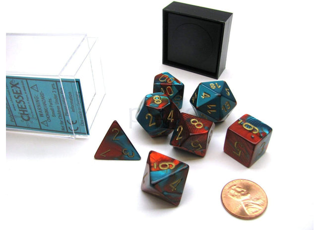 Gamers Guild AZ Chessex CHX26462 - Chessex 7 Die Set Red Teal / Gold Gemini Chessex