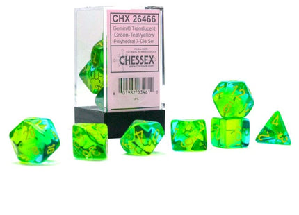 Gamers Guild AZ Chessex CHX26466 - Chessex 7 Die Set Gemini Translucent Green-Teal/Yellow Chessex