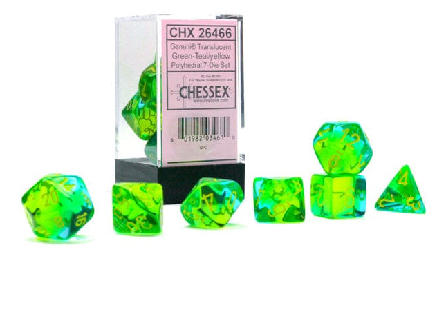 Gamers Guild AZ Chessex CHX26466 - Chessex 7 Die Set Gemini Translucent Green-Teal/Yellow Chessex