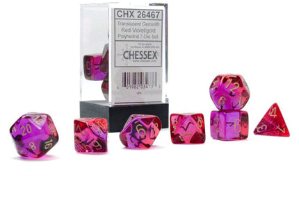 Gamers Guild AZ Chessex CHX26467 - Chessex 7 Die Set Gemini Translucent Red-Violet/Gold Chessex