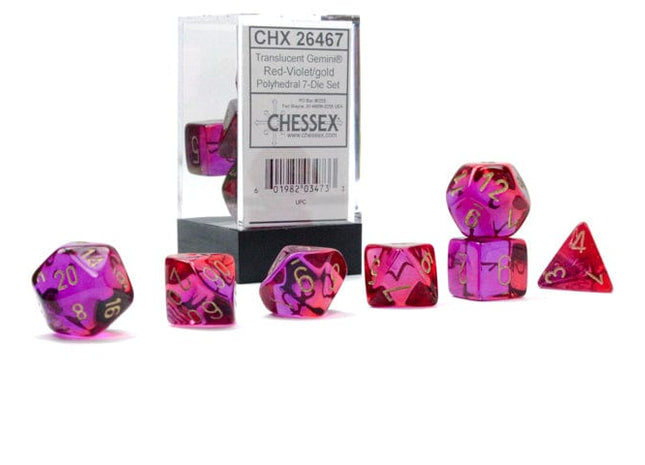 Gamers Guild AZ Chessex CHX26467 - Chessex 7 Die Set Gemini Translucent Red-Violet/Gold Chessex