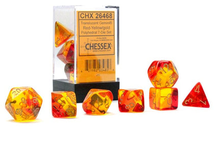 Gamers Guild AZ Chessex CHX26468 - Chessex 7 Die Set Gemini Translucent Red-Yellow/Gold Chessex