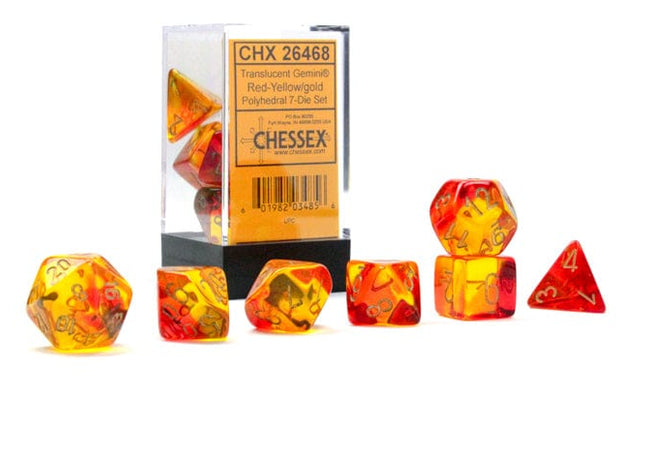Gamers Guild AZ Chessex CHX26468 - Chessex 7 Die Set Gemini Translucent Red-Yellow/Gold Chessex