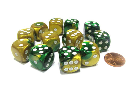 Gamers Guild AZ Chessex CHX26625 - Chessex 16mm Gold / Green Gemini Chessex