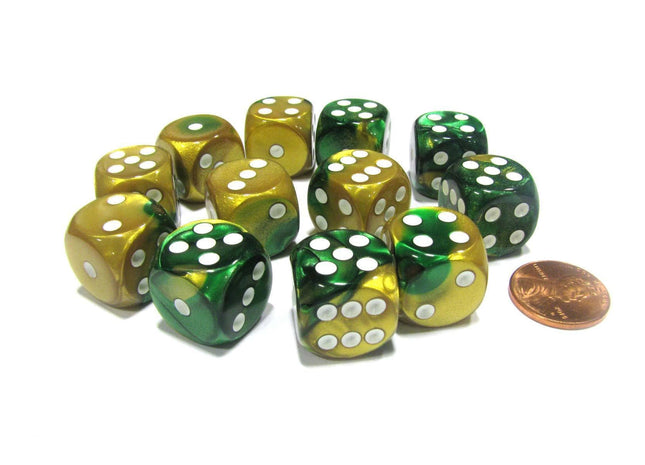 Gamers Guild AZ Chessex CHX26625 - Chessex 16mm Gold / Green Gemini Chessex