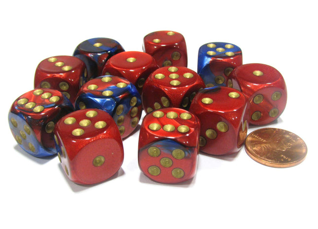 Gamers Guild AZ Chessex CHX26629 - Chessex 16mm Blue Red/Gold Gemini Chessex