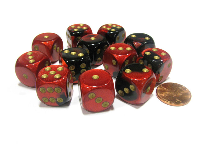 Gamers Guild AZ Chessex CHX26633 - Chessex 16mm Black Red/Gold Gemini Chessex