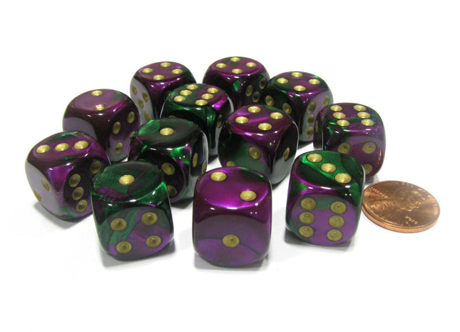 Gamers Guild AZ Chessex CHX26634 - Chessex 16mm Green Purple / Gold Gemini Chessex