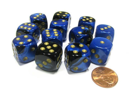 Gamers Guild AZ Chessex CHX26635 - Chessex 16mm Black Blue / Gold Gemini Chessex