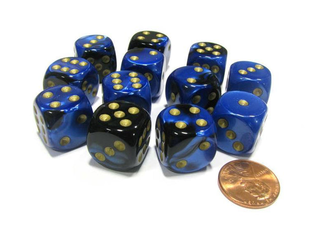 Gamers Guild AZ Chessex CHX26635 - Chessex 16mm Black Blue / Gold Gemini Chessex