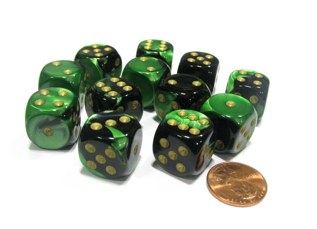 Gamers Guild AZ Chessex CHX26639 - Chessex 16mm Black Green / Gold Gemini Chessex