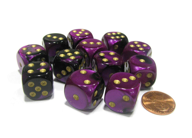 Gamers Guild AZ Chessex CHX26640 - Chessex 16mm Black Purple / Gold Gemini Chessex