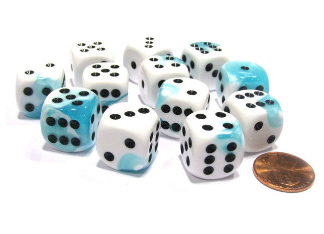 Gamers Guild AZ Chessex CHX26644 - Chessex 16mm Teal White / Black Gemini Chessex