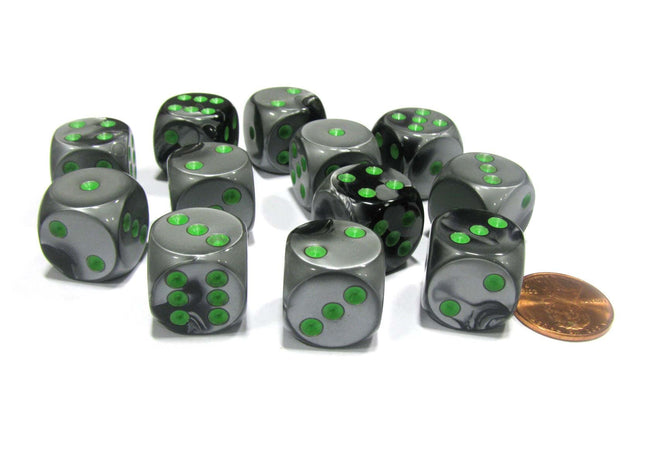 Gamers Guild AZ Chessex CHX26645 - Chessex 16mm Black Grey/Green Gemini Chessex