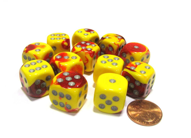Gamers Guild AZ Chessex CHX26650 - Chessex 16mm Red Yellow / Silver Gemini Chessex